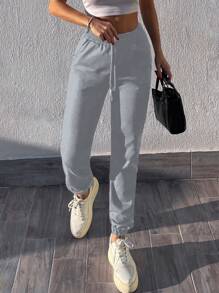 EURMUSE Quần bó sát túi xéo có dây rút - Xám - Xem 5