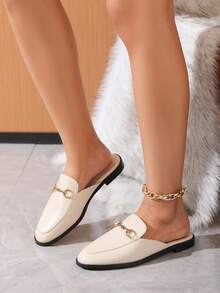 Women's Flat Slipper Shoes, Mule Slides In Beige - Beige - View 2