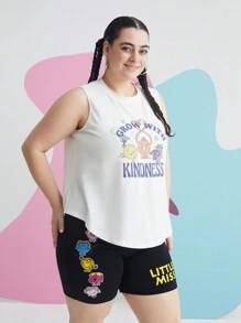 Mr Men Little Miss X SHEIN Plus Cartoon en letter grafisch Gebogen zoom Tank tops