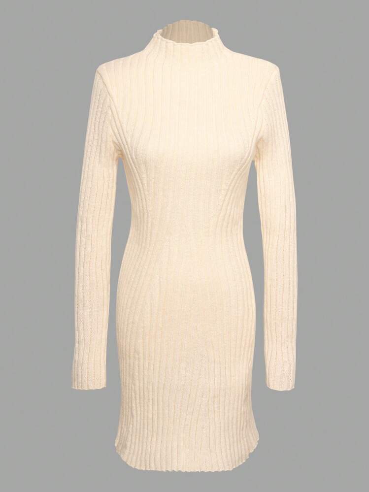 Calvaya Vestido Tipo Suéter De Manga Larga Con Cuello Levantado Para Mujer - Beis - Añade 3