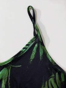 無袖熱帶植物印花裙 - 綠色 - 查看 3