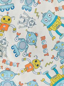 SHEIN Leap Crew Baby Boys' Cute Cartoon Robot Pattern Turn-Down Collar Short Sleeve Shirt And Casual Shorts Set - Multicolor - View 6