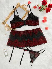 Conjunto de lencería sexy talla grande, con aro, 4 piezas, para el Día de San Valentín