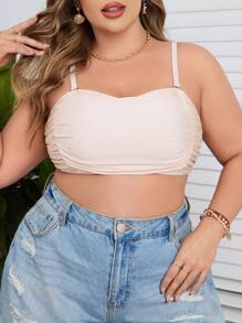 SHEIN Swim Curve Plus Size Solid Color Pleated Swimwear Top Summer