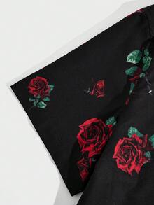 Manfinity Homme Nam Hoa In Ngắn tay Dệt Giải trí Áo sơ mi - màu đen - Xem 5