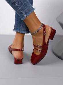 Autumn Fashion Women Flat Shoes Wine Red, Spring Low Heel Mary Jane Shoes, Summer Chunky Heel Sandals, Wedge Closed Toe Heeled Slippers