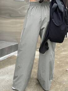 DAZY 女性彈性腰帶印花長褲,附繩子 - 淺灰色 - 查看 2