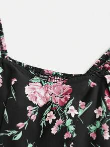 SHEIN VCAY 花卉印花甜心領泡袖夏季女士沙灘裙 - 彩色 - 查看 4