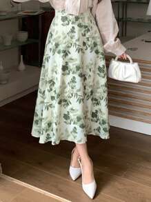 DAZY 女士植物印花中長裙 - 白色 - 查看 1