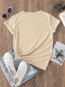 SHEIN LUNE Women's Letter Print Round Neck Short Sleeve T-Shirt - Apricot - View 2