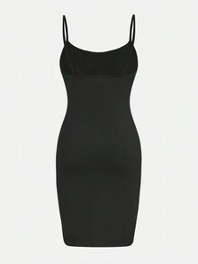 SHEIN Cô gái Tween Dệt kim 3D Hoa Trang trí Dây đeo Mì Ý  Đầm - màu đen - Xem 2