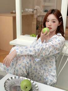 DAZY 可爱兔子印花睡衣套装 白色套装 - 白色 - 查看 7