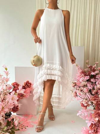 SHEIN Privé 分層荷葉邊高低裙