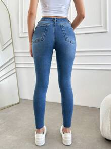 EURMUSE Cat Whisker Washed Slim Fit Jeans With Slanted Pockets - Medium Wash - View 2