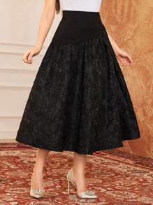 Modelyn Flower Jacquard A-Line Skirt - Black - View 3