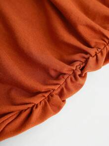 SHEIN Cô gái Tween Dệt kim Màu thuần Không tay Tròn Đường viền cổ áo Xù Đầm giản dị - màu nâu - Xem 3