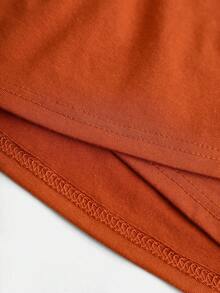 SHEIN Cô gái Tween Dệt kim Màu thuần Không tay Tròn Đường viền cổ áo Xù Đầm giản dị - màu nâu - Xem 4