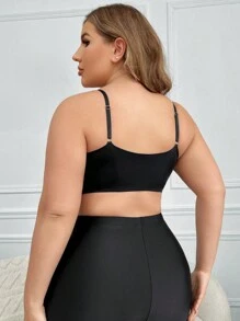 大码无缝细肩带无钢圈文胸 - 黑色 - 查看 2