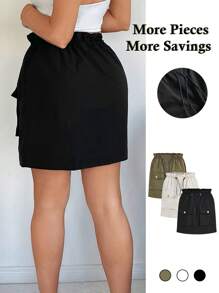 SHEIN SXY 3pcs Utility Style Skirt With Drawstring Waist & Pockets