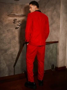 Manfinity VCAY Men's Knitted Casual Contrast Shawl Collar Suit Set - Red - View 2