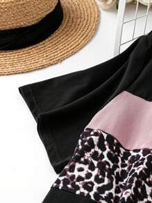 SHEIN LUNE Áo thun họa tiết da báo khối màu cỡ lớn, họa tiết da báo, áo phông nữ, cho mùa hè - Nhiều màu - Xem 4