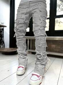 Teen Boy Plain Frayed Hem Jeans - Grey - View 3