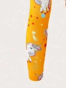 Young Girls' Yellow Simple Style Unicorn Print Long Leggings - Yellow - View 4