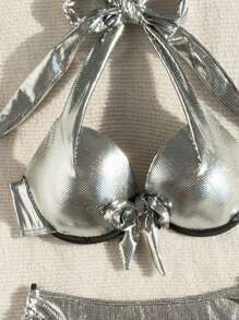 Swim SXY Women's Metallic Bikini Set Summer Beach - Silver - View 3