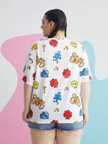 Mr Men Little Miss X SHEIN 大碼卡通圖形下垂肩t卹 - 白色 - 查看 2