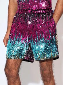 Manfinity RebelGame Men's Gradient Color Sequin Decorated Shorts, Party Festival Costumes - Multicolor - View 7