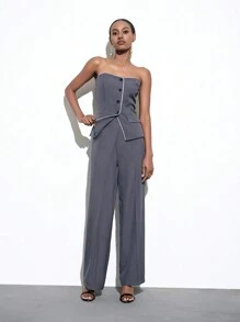 BizChic 女式纯色不对称腰身西装裤