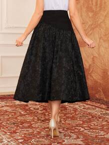 Modelyn Flower Jacquard A-Line Skirt - Black - View 2