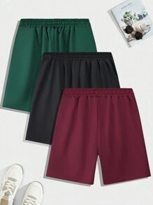 3件套男士夏季新款纯色休闲抽绳腰短裤 - 彩色 - 查看 2