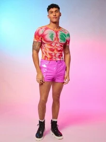 FeverCity Men's Pink Faux Leather Shorts With Pockets - Pink - View 4