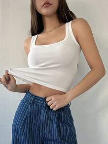 DAZY Camiseta de tirantes ajustada y corta de unicolor para mujer, para verano