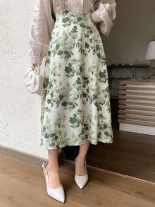 DAZY 女士植物印花中長裙 - 白色 - 查看 6