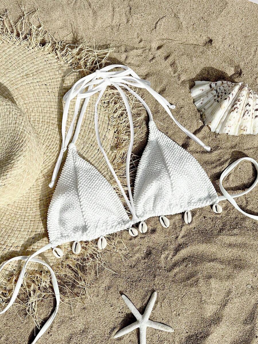 SHEIN Swim Parte superior de traje de baño de mujer con cuello de halter para verano y playa - Blanco - Ver 1