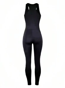 INAWLY 女士緊身無袖連身褲 - 黑色 - 查看 7