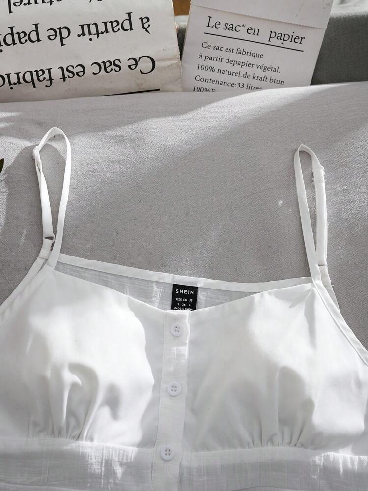SHEIN EZwear 여성용 화이트 우븐 캐미솔 탑 - 화이트 - 보기 3
