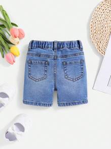 SHEIN Baby Girl's Soft Summer Washed Denim Shorts - Dark Wash - View 2