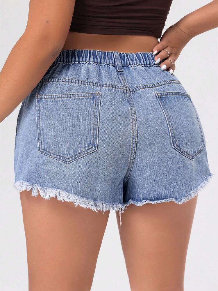 Plus Size Women's Non-Stretchy Denim Leopard Pattern Shorts With Sensual Style
