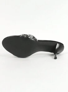 Zapatos de tacón alto para mujer, diseño cómodo de punta redonda, decoración de cristales transparentes y brillantes, adecuados para fiestas y reuniones, sandalias de mujer para San Valentín, tacones de gatito - Negro - Ver 4