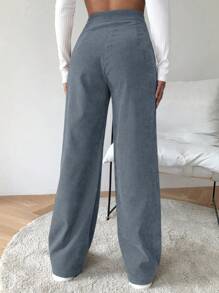 EURMUSE High-waisted Trousers With Diagonal Pockets - Grey - View 5