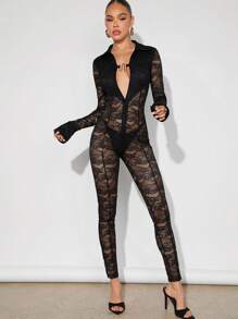 Hauture Mono Sexy De Manga Larga Transparente - Negro - Ver 5