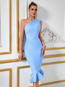 ADYCE 优雅美人鱼裙摆修身鸡尾酒礼服，白色半正式礼服，适合生日、婚礼宾客、正式晚宴、返校节、复活节夏季、毕业典礼及其他场合的派对和春季活动。 - 淺藍色 - 查看 1