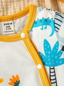 SHEIN 新生嬰兒女童卡通長頸鹿短袖連體褲 - 彩色 - 查看 7