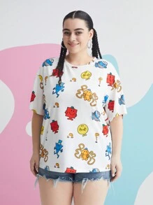 Mr Men Little Miss X SHEIN 大碼卡通圖形下垂肩t卹 - 白色 - 查看 7