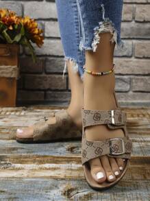 2024年春季新款大尺碼女式平底拖鞋,適用於戶外穿著,歐美風格 - 棕色 - 查看 2