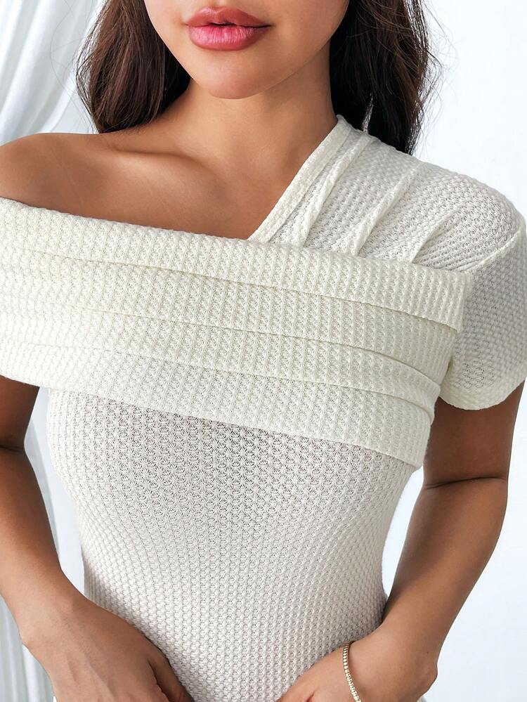 Solid Ruched Asymmetrical Neck Tee For Hen Party And Wedding Season