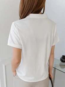 Dazy-Less Của phụ nữ Thường xuyên Vai Thon gọn Cổ áo Polo Áo thun Với In thư - trắng - Xem 4